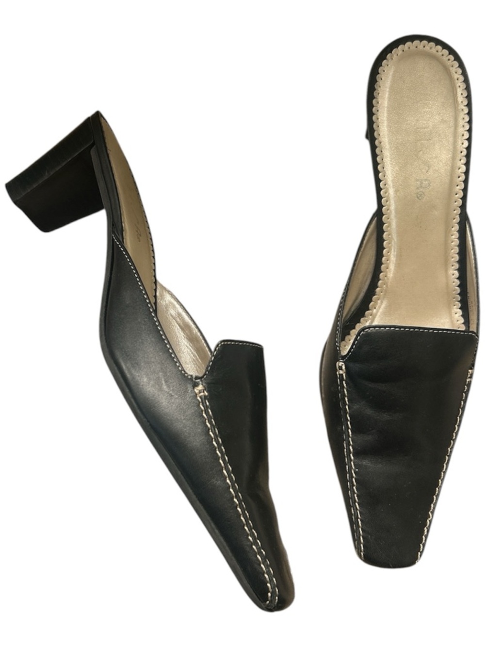 Unisa Black Leather Square-Toe Block Heel Mules  Size 7